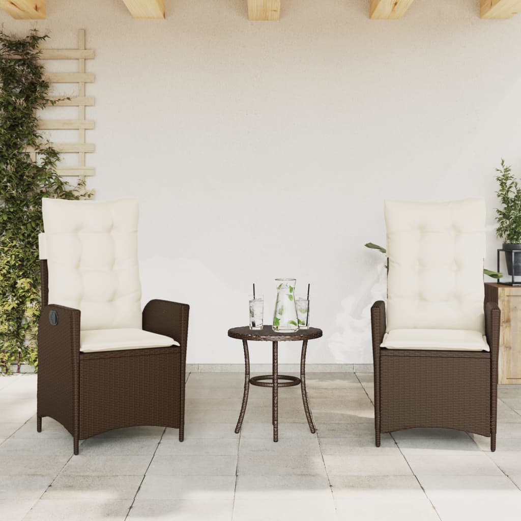 Vidaxl 3-delige bistroset met kussens poly rattan bruin