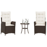 Vidaxl 3-delige bistroset met kussens poly rattan bruin
