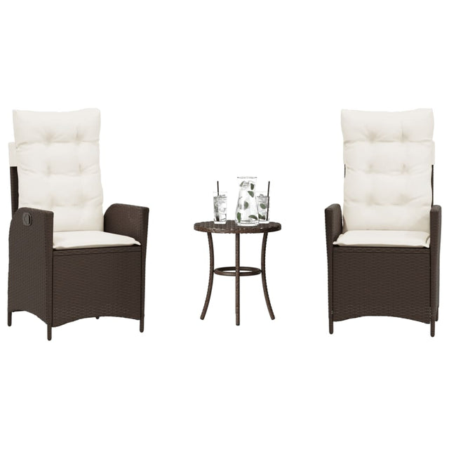 Vidaxl 3-delige bistroset met kussens poly rattan bruin