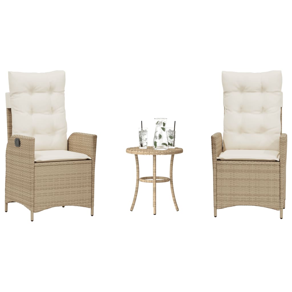 Vidaxl 3-delige bistroset met kussens poly rattan beige