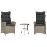 Vidaxl 3-delige bistroset met kussens poly rattan lichtgrijs