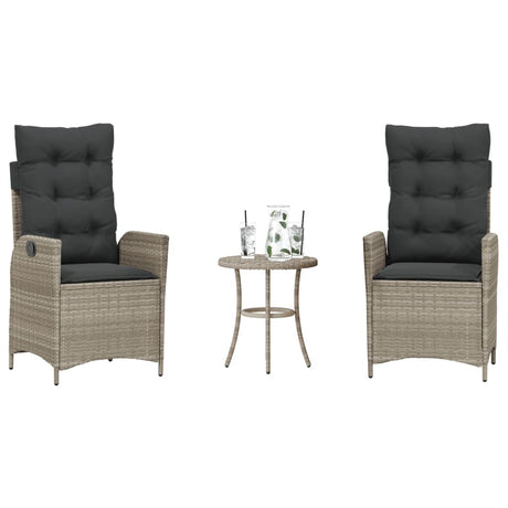 Vidaxl 3-delige bistroset met kussens poly rattan lichtgrijs