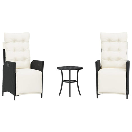 Vidaxl 3-delige bistroset met kussens poly rattan zwart