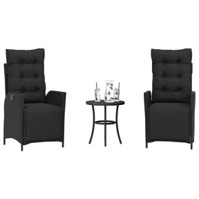 Vidaxl 3-delige bistroset met kussens poly rattan zwart