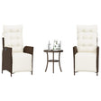 Vidaxl 3-delige bistroset met kussens poly rattan bruin