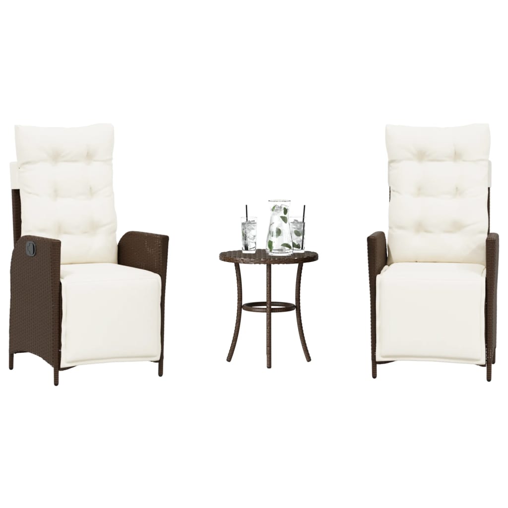 Vidaxl 3-delige bistroset met kussens poly rattan bruin