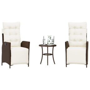 Vidaxl 3-delige bistroset met kussens poly rattan bruin
