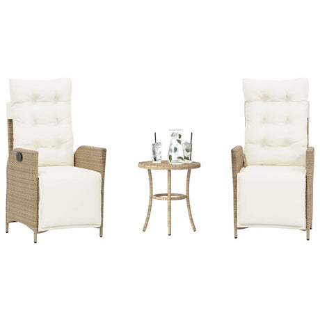 Vidaxl 3-delige bistroset met kussens poly rattan beige