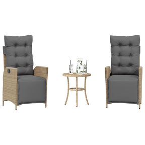 Vidaxl 3-delige bistroset met kussens poly rattan gemengd beige