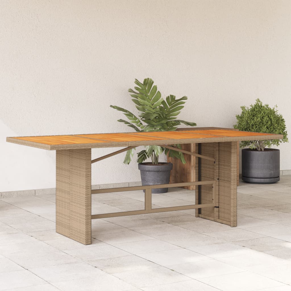 Vidaxl tuintafel met acaciahouten blad 190x80x74 cm poly rattan beige