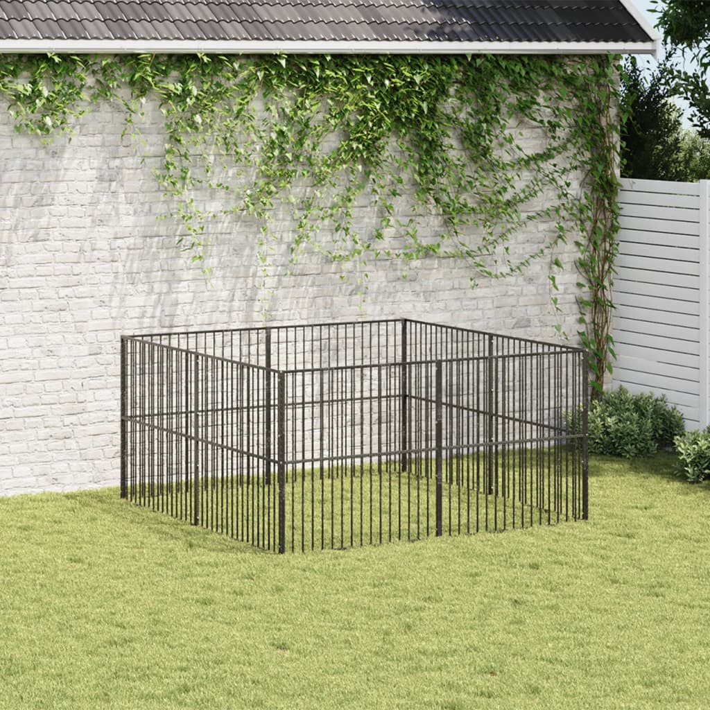 Vidaxl Dog Kennel 8 Panels prášek potažené ocelovou černou