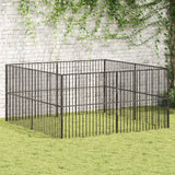 Vidaxl Dog Kennel 8 Panels Powder -Coated Steel Black