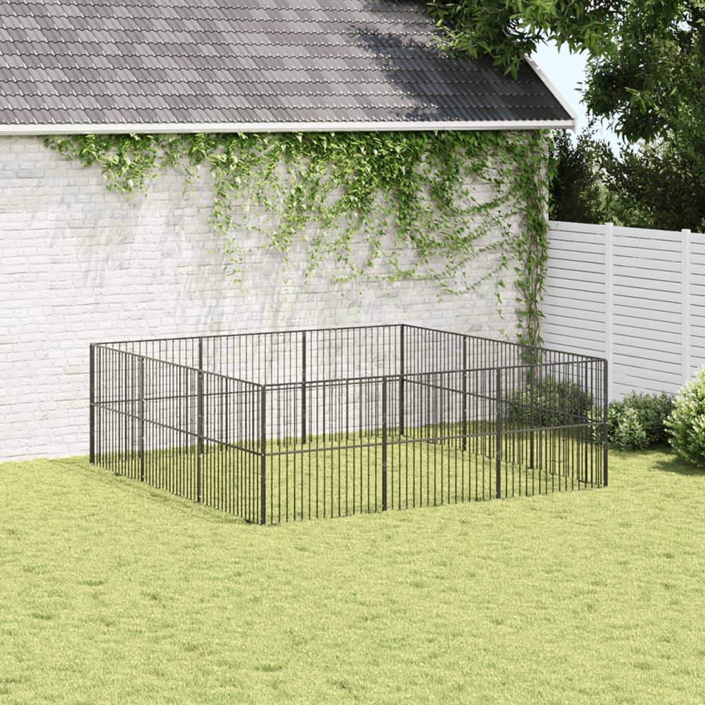 VidaXL Hondenkennel 12 panelen gepoedercoat staal zwart