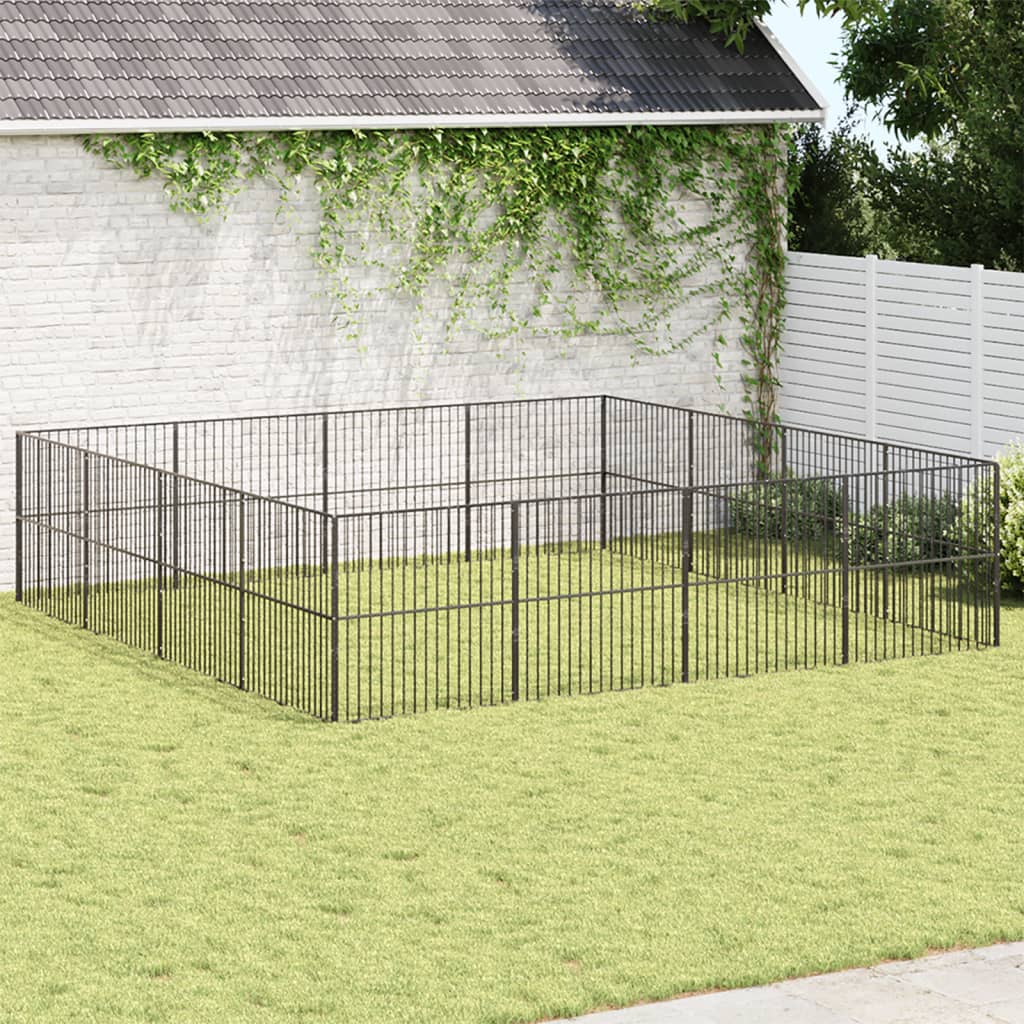 Vidaxl Dog Kennel 16 Paneler Powder -Coated Steel Black