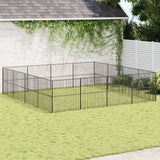 Vidaxl Dog Kennel 16 Panels Pulverlakkert stål svart