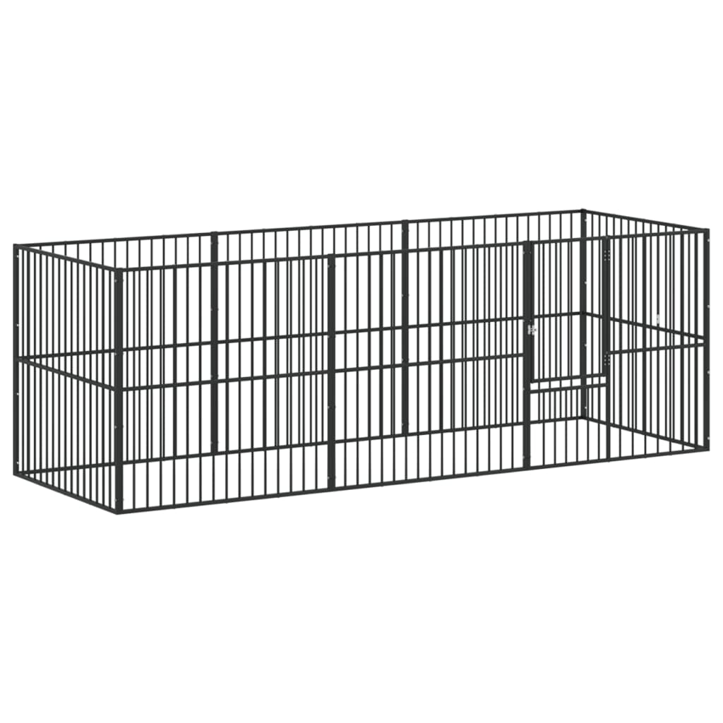 Vidaxl chien Kennel 8 panneaux Poudre - acier enfoncé noir