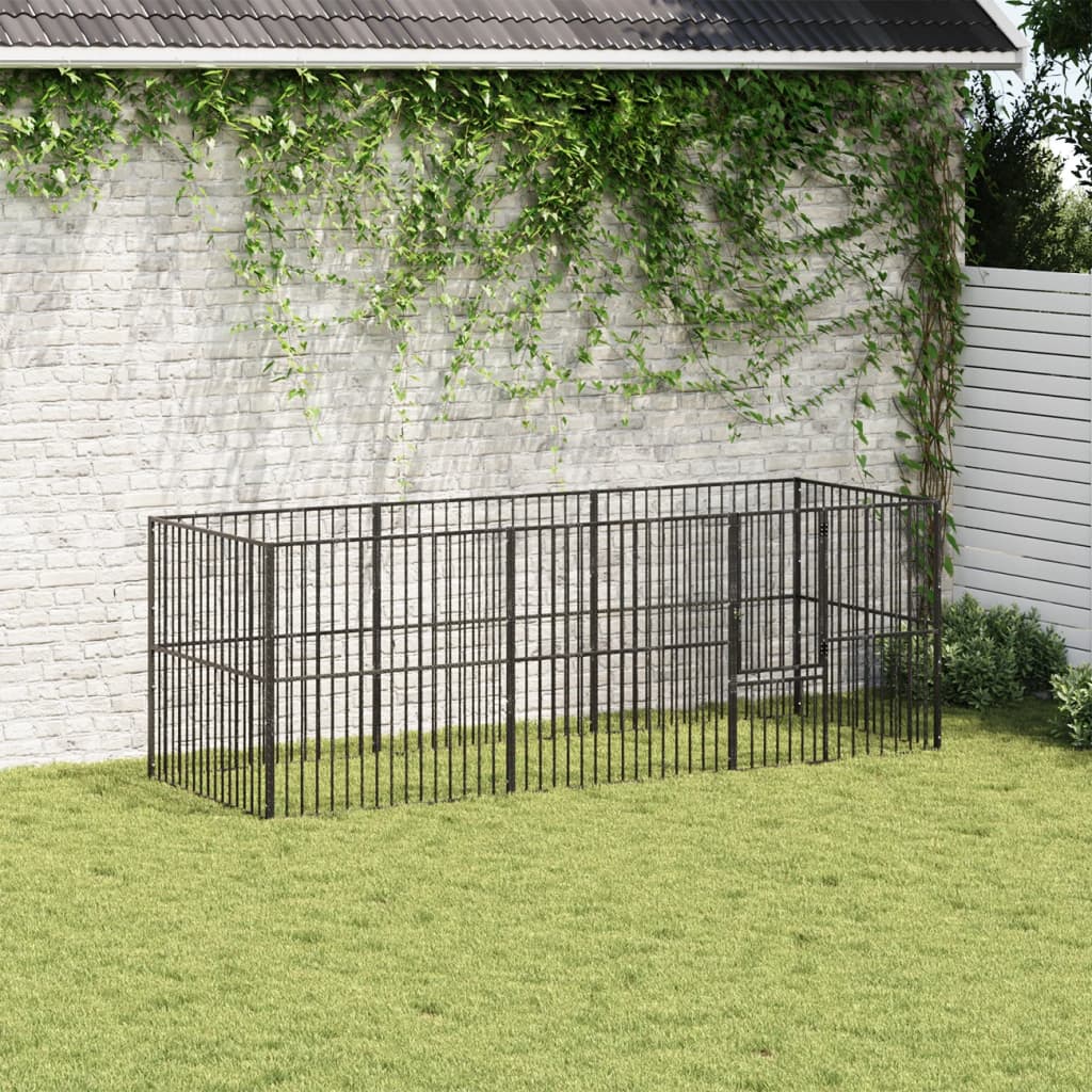 Vidaxl Hond Kennel 8 Panels Pudder -coated Stahl schwaarz