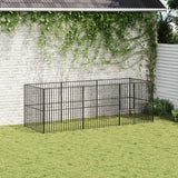 Vidaxl chien Kennel 8 panneaux Poudre - acier enfoncé noir