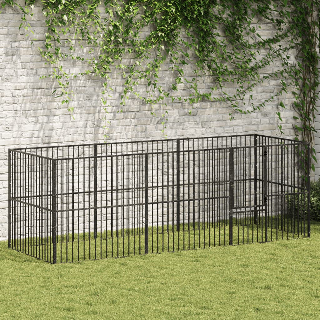 Vidaxl chien Kennel 8 panneaux Poudre - acier enfoncé noir