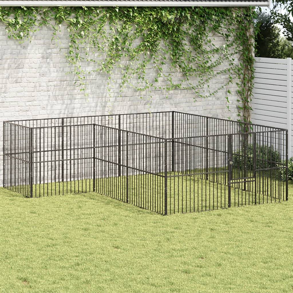 Vidaxl Dog Kennel 12 Panels Powder -Coated Steel Black