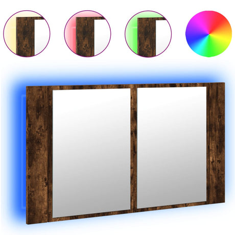 Vidaxl badkamerkast met spiegel led 80x12x45 acryl gerookt eikenkleur