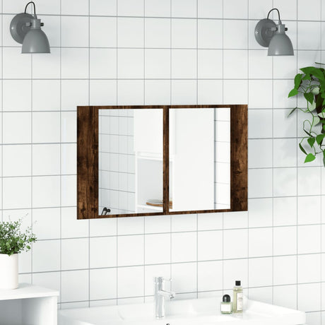 Vidaxl badkamerkast met spiegel led 80x12x45 acryl gerookt eikenkleur