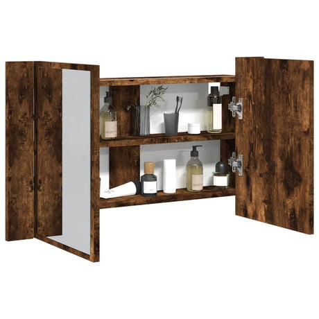 Vidaxl badkamerkast met spiegel led 80x12x45 acryl gerookt eikenkleur