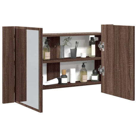Vidaxl badkamerkast met spiegel led 80x12x45 acryl bruin eikenkleur