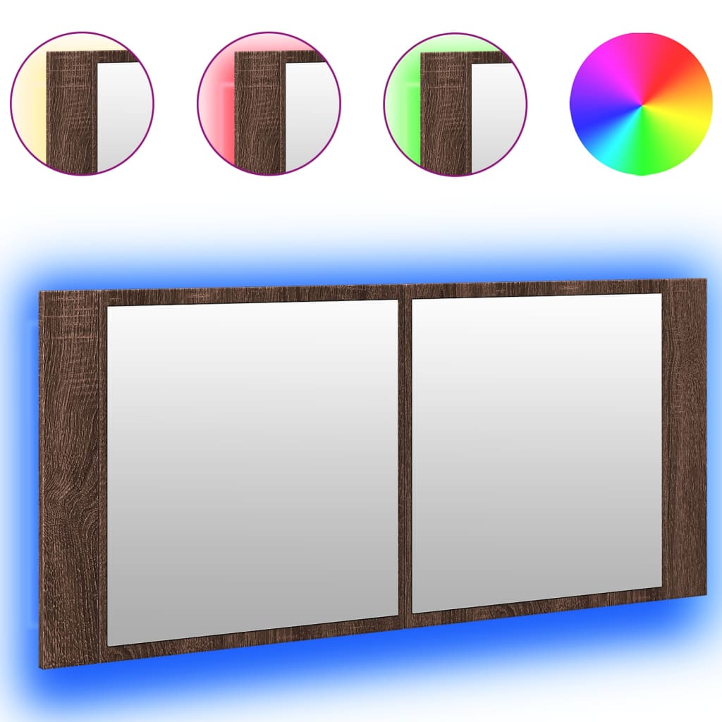 Vidaxl badkamerkast met spiegel en led 100x12x45 cm bruin eikenkleurig