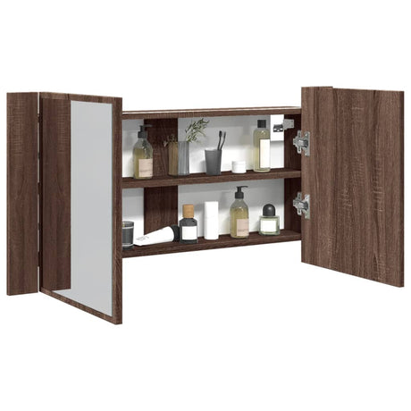 Vidaxl badkamerkast met spiegel en led 90x12x45 acryl bruineikenkleur