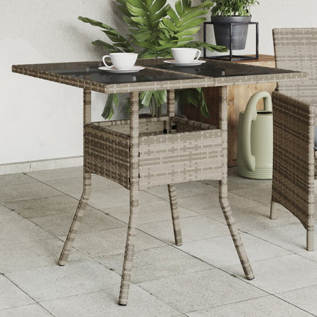 Vidaxl tuintafel met glazen blad 80x80x75 cm poly rattan grijs