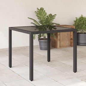 Vidaxl tuintafel met glazen blad 90x90x75 cm poly rattan