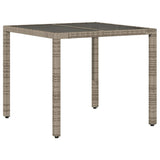 Vidaxl tuintafel met glazen blad 90x90x75 cm poly rattan grijs