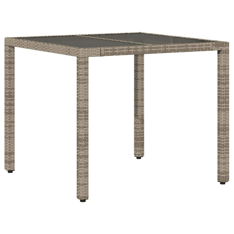 Vidaxl tuintafel met glazen blad 90x90x75 cm poly rattan grijs