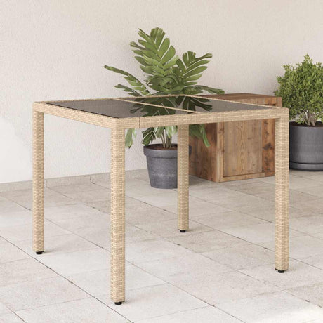 Vidaxl tuintafel met glazen blad 90x90x75 cm poly rattan beige