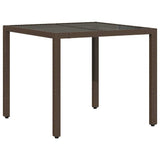Vidaxl tuintafel met glazen blad 90x90x75 cm poly rattan bruin