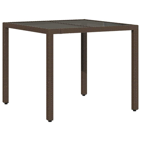Vidaxl tuintafel met glazen blad 90x90x75 cm poly rattan bruin