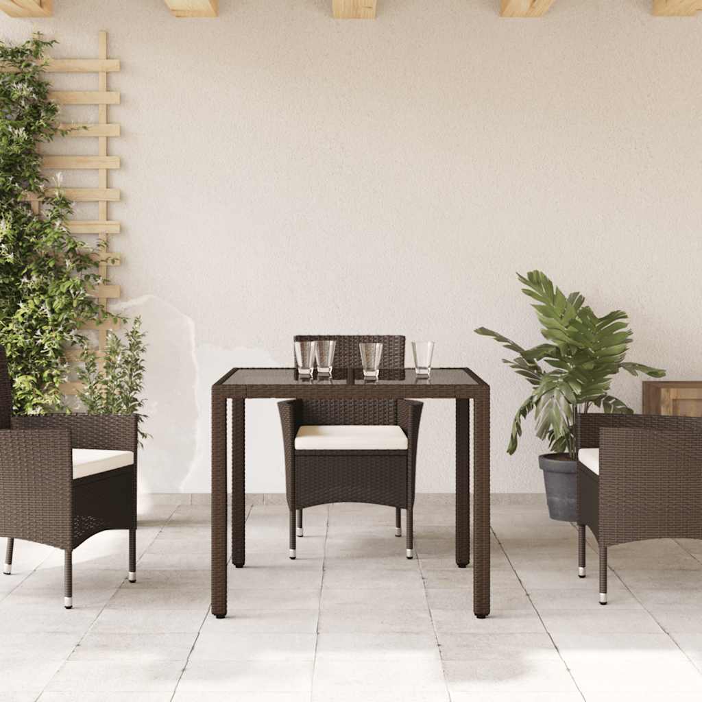 Vidaxl tuintafel met glazen blad 90x90x75 cm poly rattan bruin