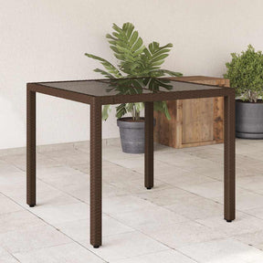 Vidaxl tuintafel met glazen blad 90x90x75 cm poly rattan bruin