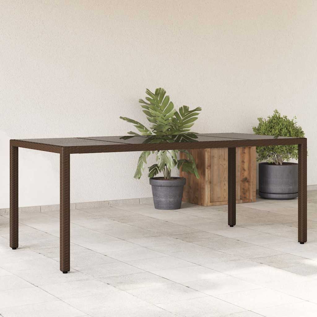 Vidaxl tuintafel met glazen blad 190x90x75 cm poly rattan bruin