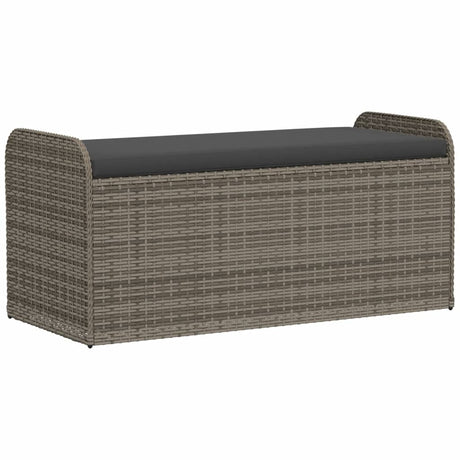 Vidaxl opbergbankje met kussen 115x51x52 cm poly rattan grijs