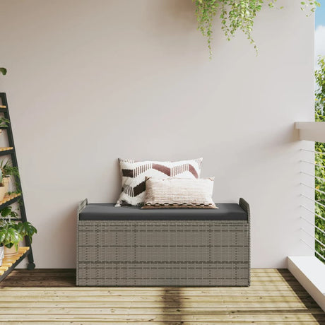 Vidaxl opbergbankje met kussen 115x51x52 cm poly rattan grijs