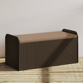 Vidaxl opbergbankje met kussen 115x51x52 cm poly rattan bruin