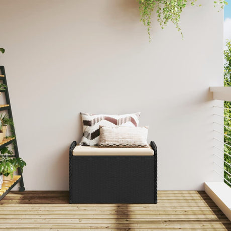 Vidaxl opbergbankje met kussen 80x51x52 cm poly rattan zwart