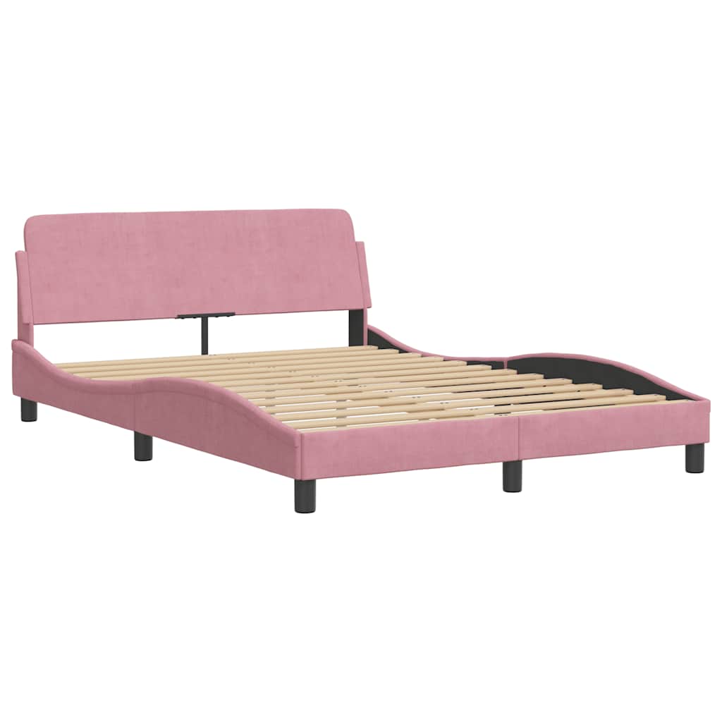Vidaxl bedframe met hoofdeinde dover 140x190 cm fluweel roze