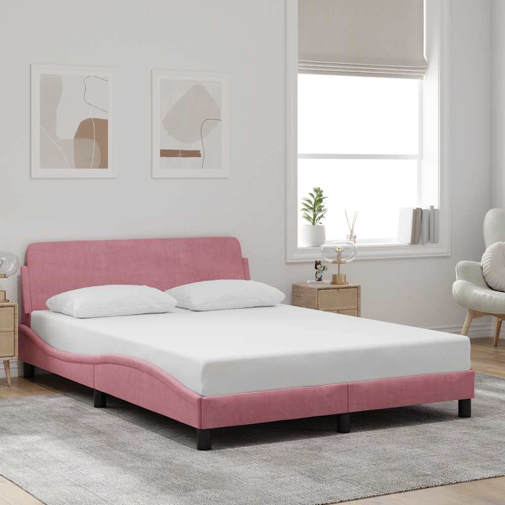 Vidaxl bedframe met hoofdeinde dover 140x190 cm fluweel roze