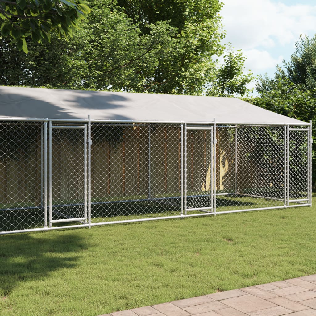 Vidaxl dog loft con tetto e porte 8x2x2 m grigio galvanizzato