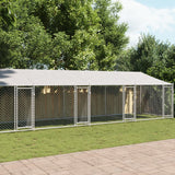 Vidaxl Hondwutter mam Daach an Dieren an Dieren 12x2x2 m galvaniséiert Stol Grey