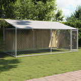 Vidaxl dog loft with roof and door 4x2x2 m galvanized steel gray