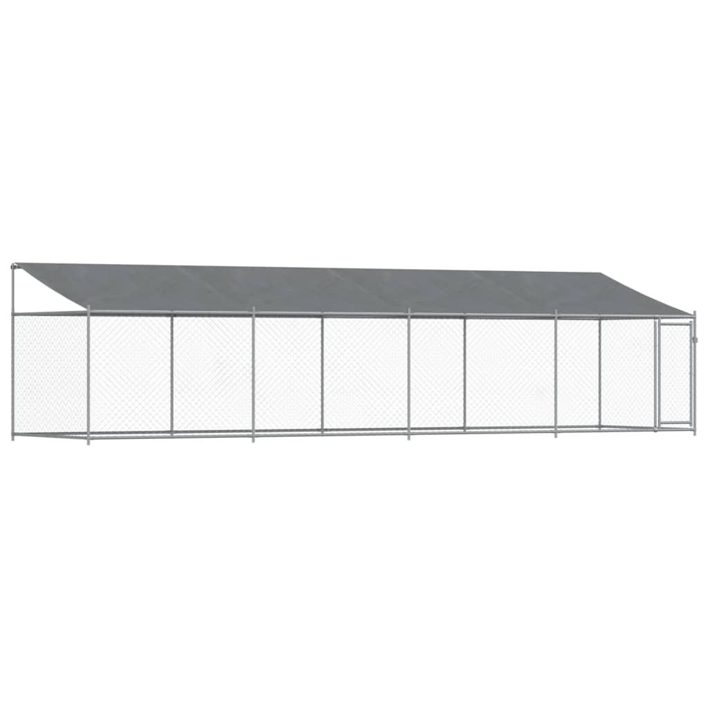 Vidaxl Dog Loft con techo y puerta 8x2x2 M Galvanized Steel Grey